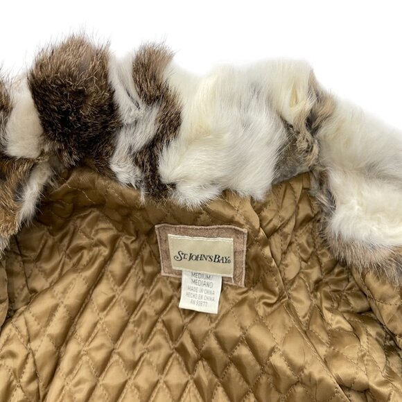 NEW St. John's Bay Suede Leather Fur Trim Zip Cuff Moto Bomber Jacket Women's M - Picture 13 of 14